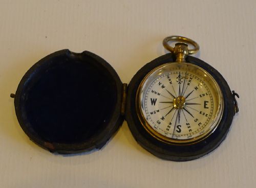 Antique English Compass in Case with White Enamel Dial; Georgian C.1820