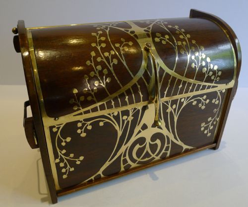 Fabulous Antique Art Nouveau Brass Inlaid Stationery Box by Erhard & Söhne C.1910