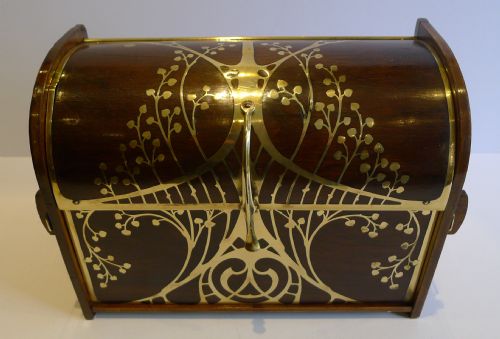 fig 1. Fabulous Antique Art Nouveau Brass Inlaid Stationery Box by Erhard & Söhne c.1910