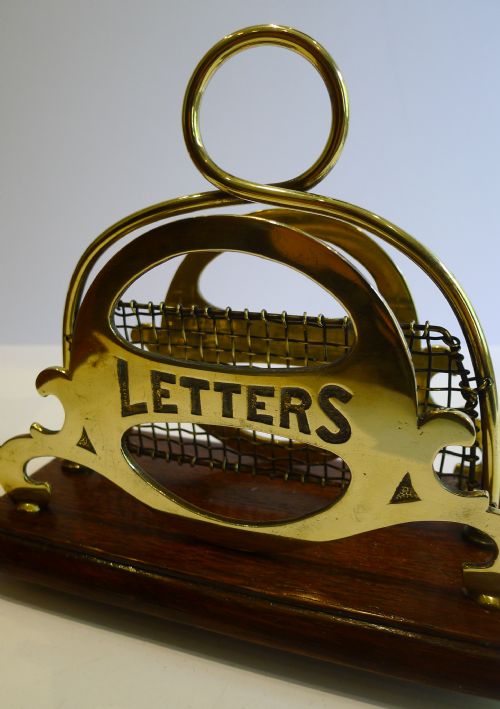 Unusual Oak & Brass Letter Rack or Holder by William Tonk C.1890