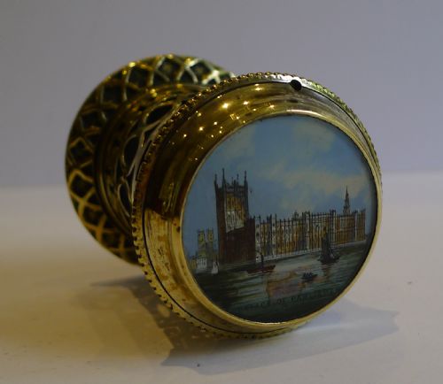 Antique Brass & Reverse Painted (Eglomise) Go-to-bed - London - Houses of Parliament C.1860