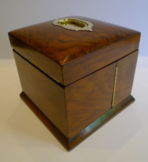 fig 2. Stunning & Unusual Antique English Walnut Jewelry Box With Perfume Bottles c.1900