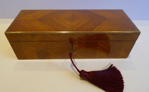 fig 1. Antique French Fall-Front Glove Box in Tulipwood c.1860