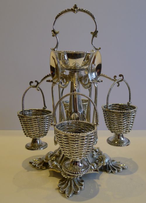 Unusual Antique English Egg Cruet with Open Salt C.1890 - Silver Plate