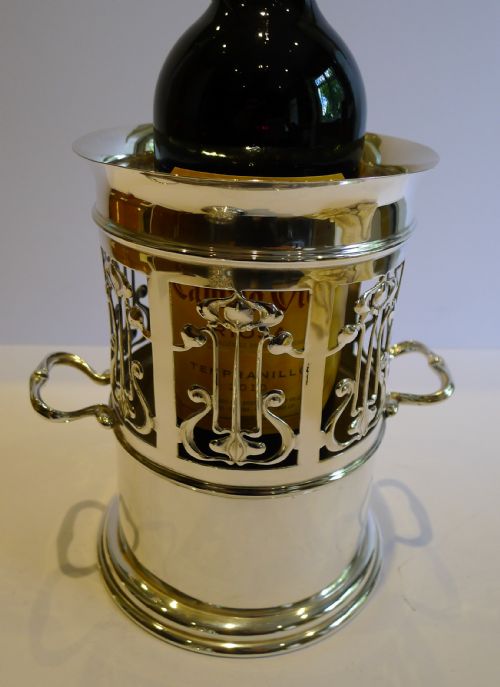 Stylish Antique Art Nouveau Wine Bottle Holder in Silverplate - Reg. 1900