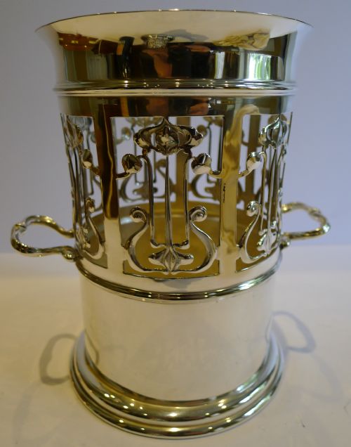 fig 1. Stylish Antique Art Nouveau Wine Bottle Holder In Silverplate - Reg. 1900