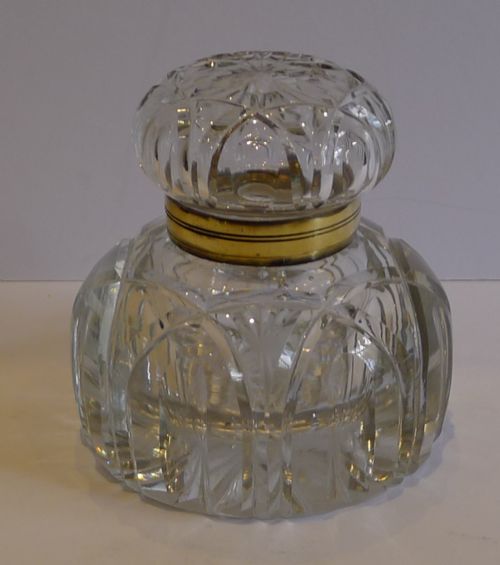 Large Antique English Cut Crystal Inkwell C.1880