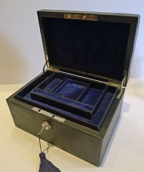Top Quality Triple Layered Jewelry Box - Leather Covered C.1860
