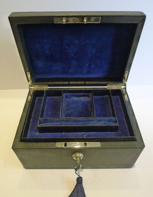 fig 1. Top Quality Triple Layered Jewelry Box - Leather Covered c.1860