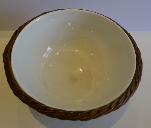 fig 1. Unusual Antique English Salad Bowl In Wicker & Silverplate c.1885
