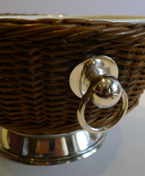 fig 2. Unusual Antique English Salad Bowl In Wicker & Silverplate c.1885