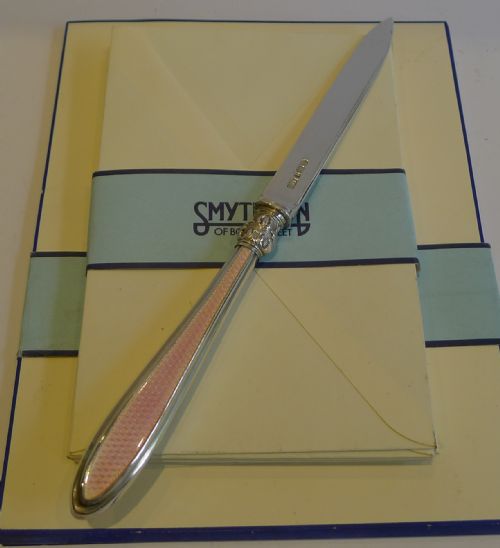 Antique English Sterling Silver & Pink Guilloche Enamel Letter Opener