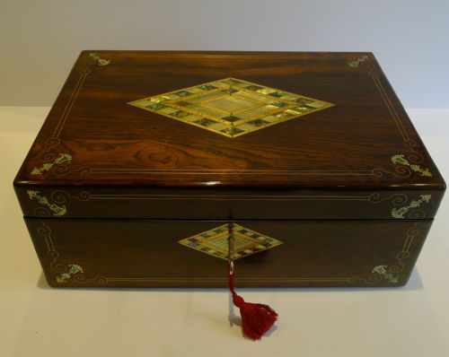 Stunning Antique English Inlaid Rosewood Writing Slope / Lap Desk C.1850 - Secret Drawers