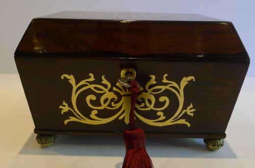 fig 2. English Regency Foliate Cut Brass Inlaid Rosewood Jewelry or Desk Box c.1820