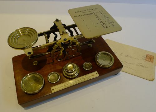 Handsome Antique English Mahogany & Brass Postage or Letter Scale by Sampson Mordan