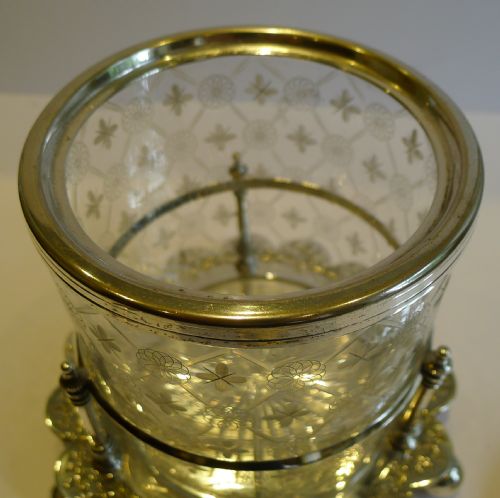 fig 1. Outstanding Antique English Decorated Glass & Silverplated Biscuit Box c.1880