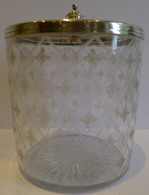 fig 2. Outstanding Antique English Decorated Glass & Silverplated Biscuit Box c.1880