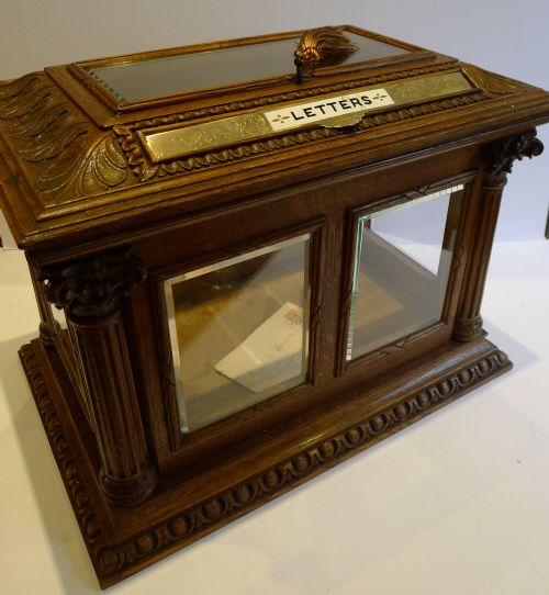 Rare & Grand Antique English Carved Oak Letters / Postal Box by Halstaff & Hannaford, London C.1870