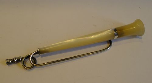 Rare Antique English Needle Case in Mother of Pearl & Sterling Silver C.1840 - Trumpet