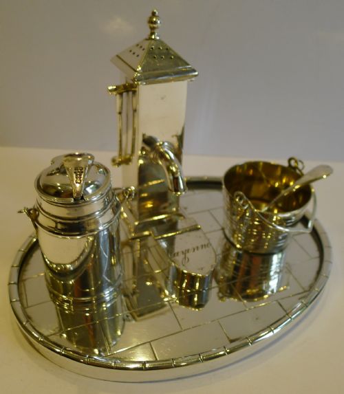 Unusual Antique English Silver Plated Novelty Cruet - Water Pump C.1875