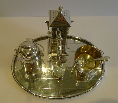 fig 1. Unusual Antique English Silver Plated Novelty Cruet - Water Pump c.1875