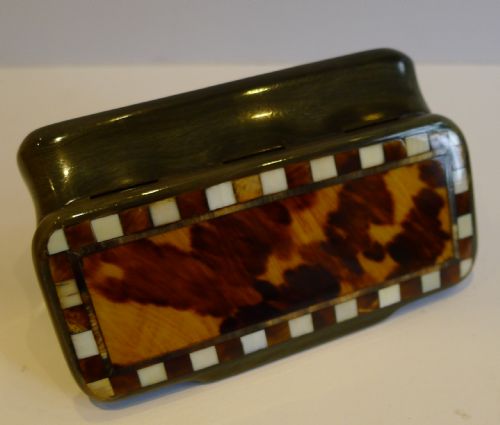Handsome Antique English Horn, Ivory & Tortoiseshell Snuff Box C. 1850