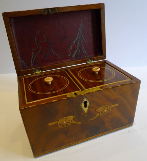 Unusual English George III Inlaid Mahogany Tea Caddy - Cannons C.1800