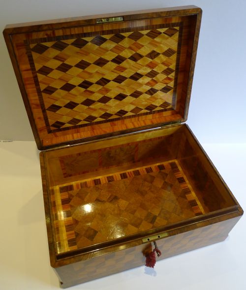 Large Antique English Parquetry Inlaid Box - Inside & Out C.1850