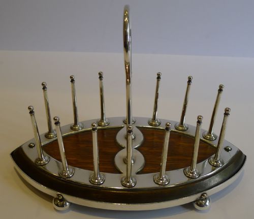 fig 1. Antique English Solid Oak & Silver Plated Toast Rack or Letter Holder