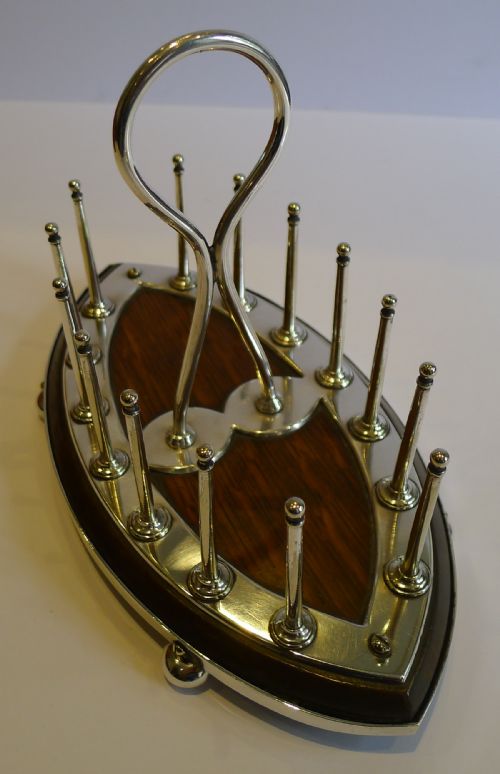 fig 2. Antique English Solid Oak & Silver Plated Toast Rack or Letter Holder