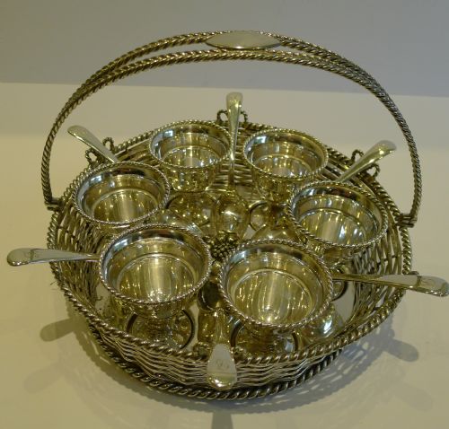 fig 1. Stunning Antique English Silver Plated Basket Weave Egg Cruet by Elkington - 1862