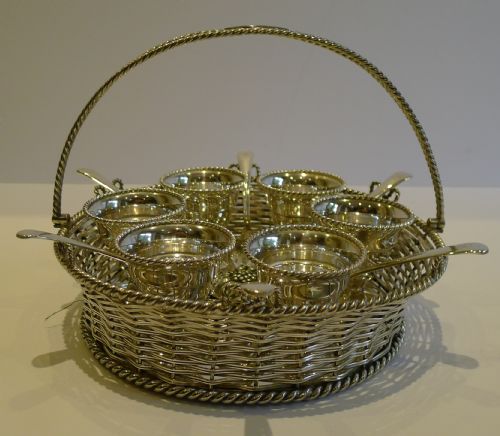 fig 2. Stunning Antique English Silver Plated Basket Weave Egg Cruet by Elkington - 1862