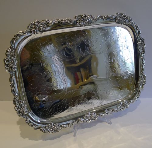 Antique English Silver Plated Serving Tray - Regency C.1820