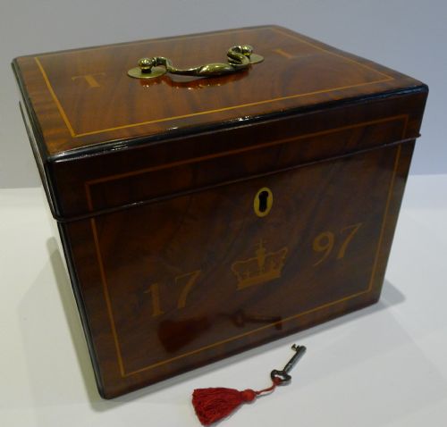 fig 1. Magnificent Large 18th Century Boxwood Inlaid Mahogany Box - 1797