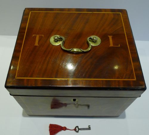 fig 2. Magnificent Large 18th Century Boxwood Inlaid Mahogany Box - 1797