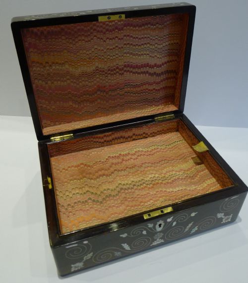 fig 2. Antique English Jewelry or Table Box - Mother of Pearl Inlaid Rosewood c.1840