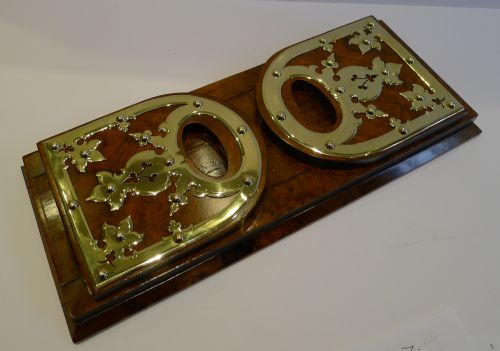 Quality Antique English Burl Walnut & Brass Expanding Bookslide / Bookends