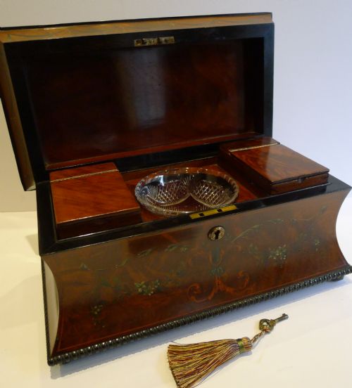 fig 1. Magnificent Antique English Painted Mahogany Tea Caddy - Regency c.1820