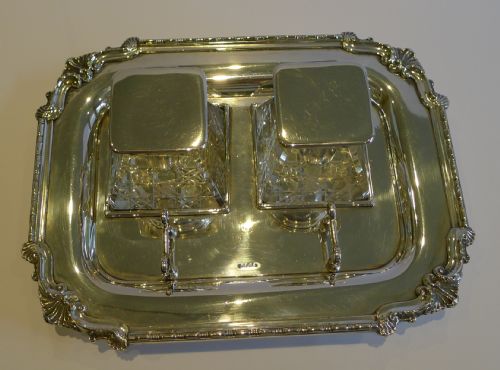 fig 2. Handsome Antique English Inkstand in Silverplate & Cut Crystal c.1900