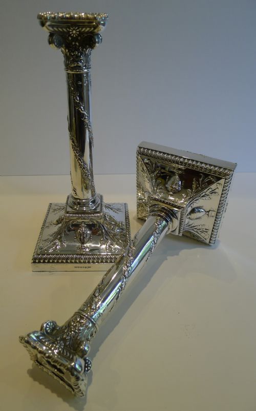 Stunning Pair Classic Antique English Silver Plated Candlesticks by Walker & Hall - 1889