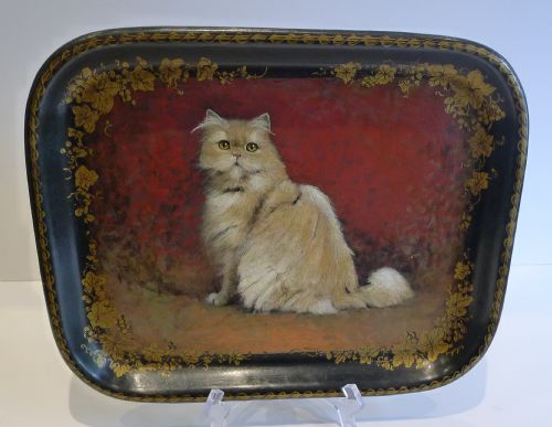 Antique Hand-painted English Papier Mache Tray C.1870 - Cat