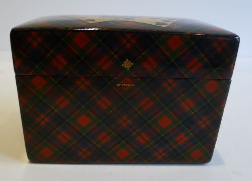 fig 1. Antique Scottish Mauchline Tartan Ware Playing Card Box - McPherson c.1870
