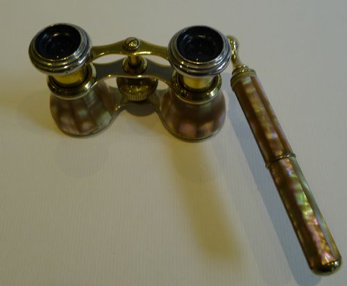 fig 1. Antique Opera Glasses - Mother of Pearl c.1900 With Lorgnette Handle