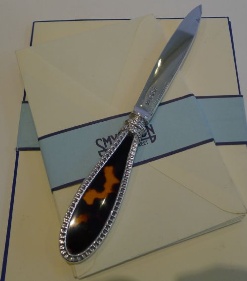 Stunning Antique English Sterling Silver & Tortoise Shell Letter Opener