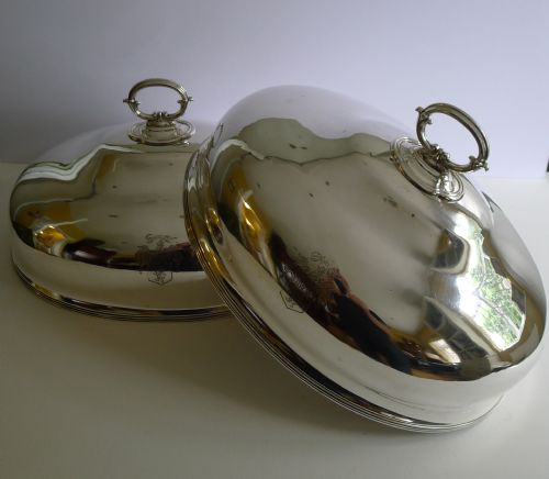 Elegant Pair Antique English Old Sheffield Plate Food or Meat Covers C.1820