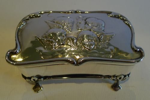 Antique Art Nouveau English Sterling Silver Jewelry Box - Reynold;s Angels