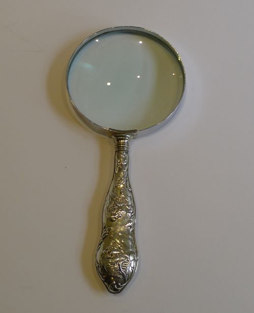 Antique Sterling Silver Handled Magnifying Glass - Angels / Cherubs - 1903
