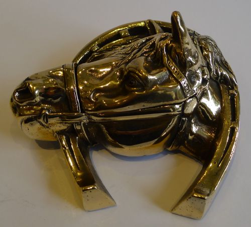 Antique English Equestrian Inkwell in Solid Brass - Horse's Head C.1890