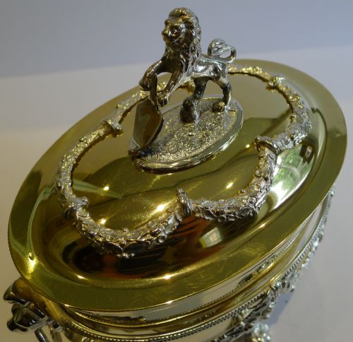 fig 1. Grandest Antique English Biscuit Box by Atkin Brothers c.1880 - Silver & Gold Plate.
