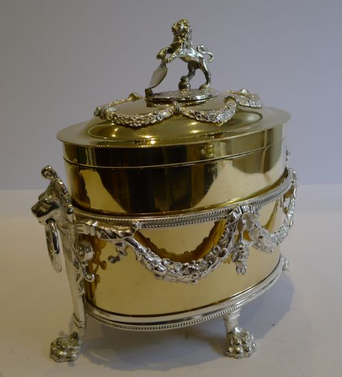 fig 2. Grandest Antique English Biscuit Box by Atkin Brothers c.1880 - Silver & Gold Plate.